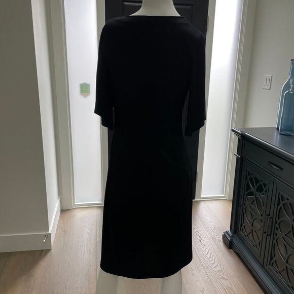 Spanner VNeck Elbow Length Rayon Poly Blend Classic Midi LBDress Black Sz M - Picture 4 of 8